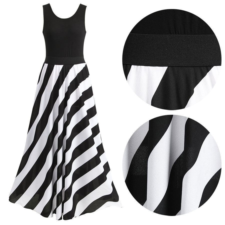 Women's Tank Dress Casual Round Neck Patchwork Sleeveless Color Block Stripe Maxi Long Dress Daily display picture 5