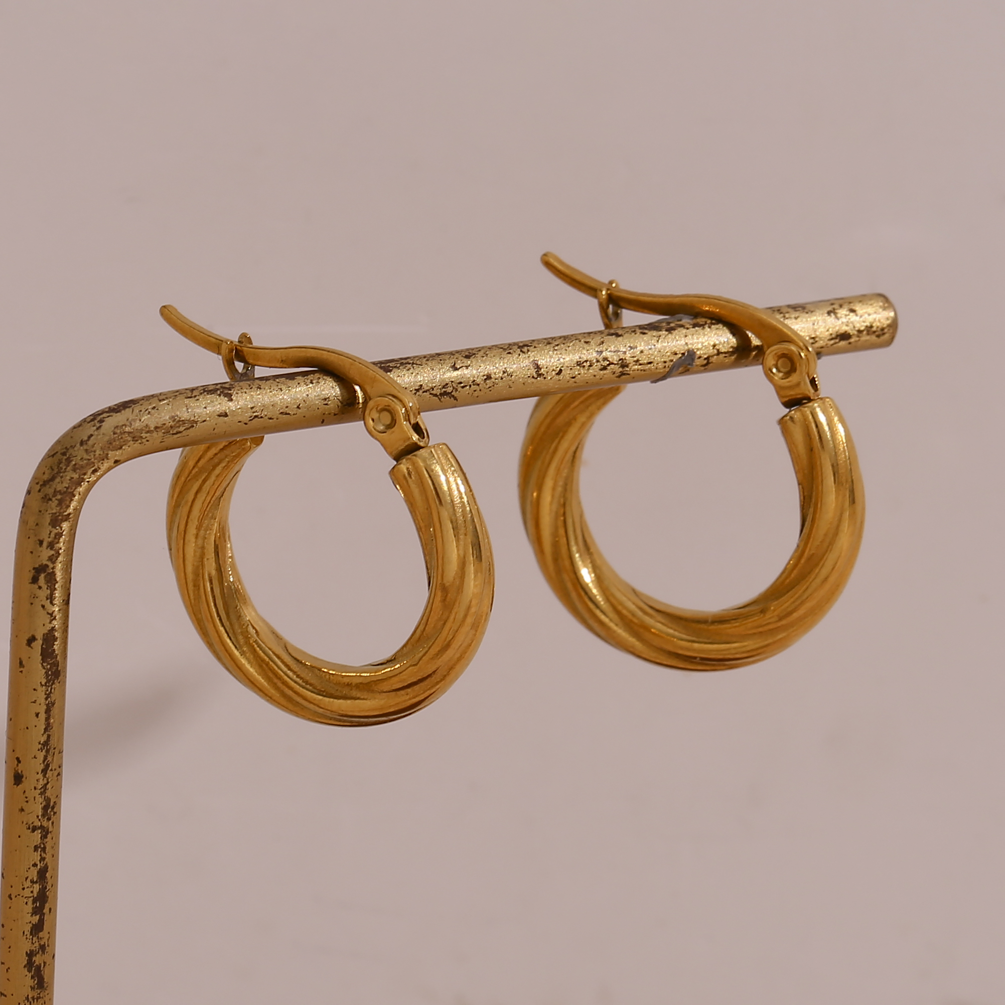 1 Pair Vintage Style Simple Style Round Stainless Steel Plating 18k Gold Plated Hoop Earrings display picture 5