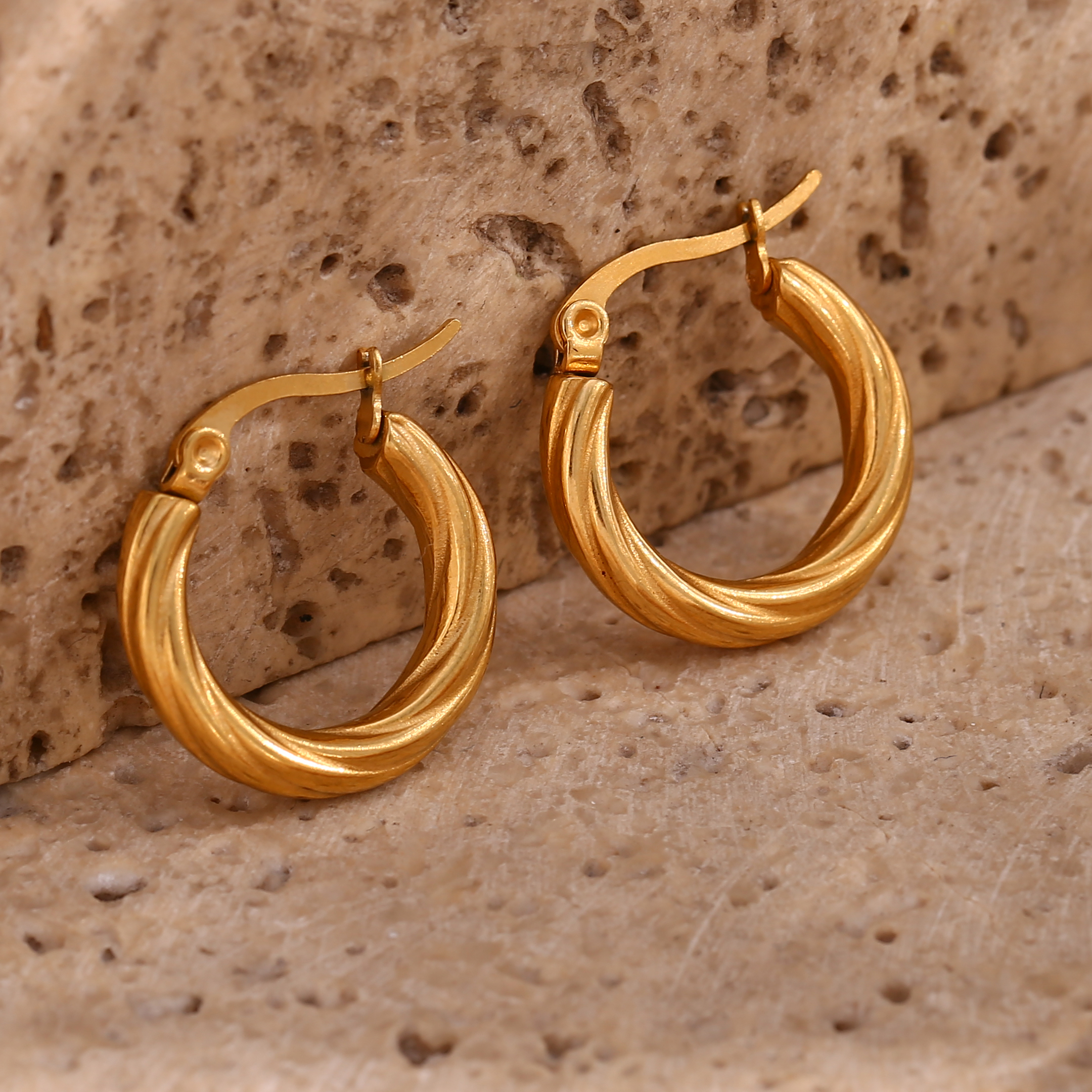 1 Pair Vintage Style Simple Style Round Stainless Steel Plating 18k Gold Plated Hoop Earrings display picture 9