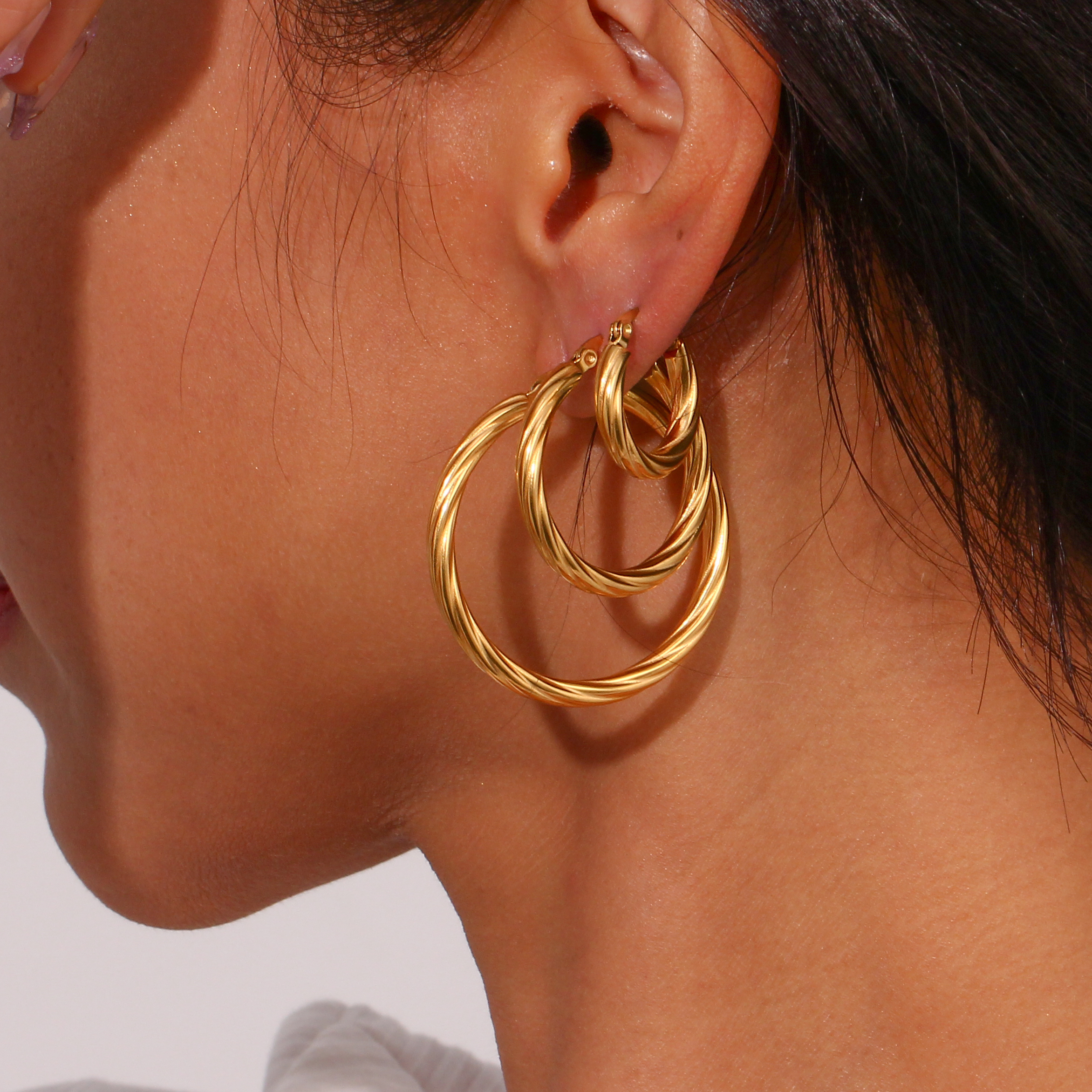 1 Pair Vintage Style Simple Style Round Stainless Steel Plating 18k Gold Plated Hoop Earrings display picture 10