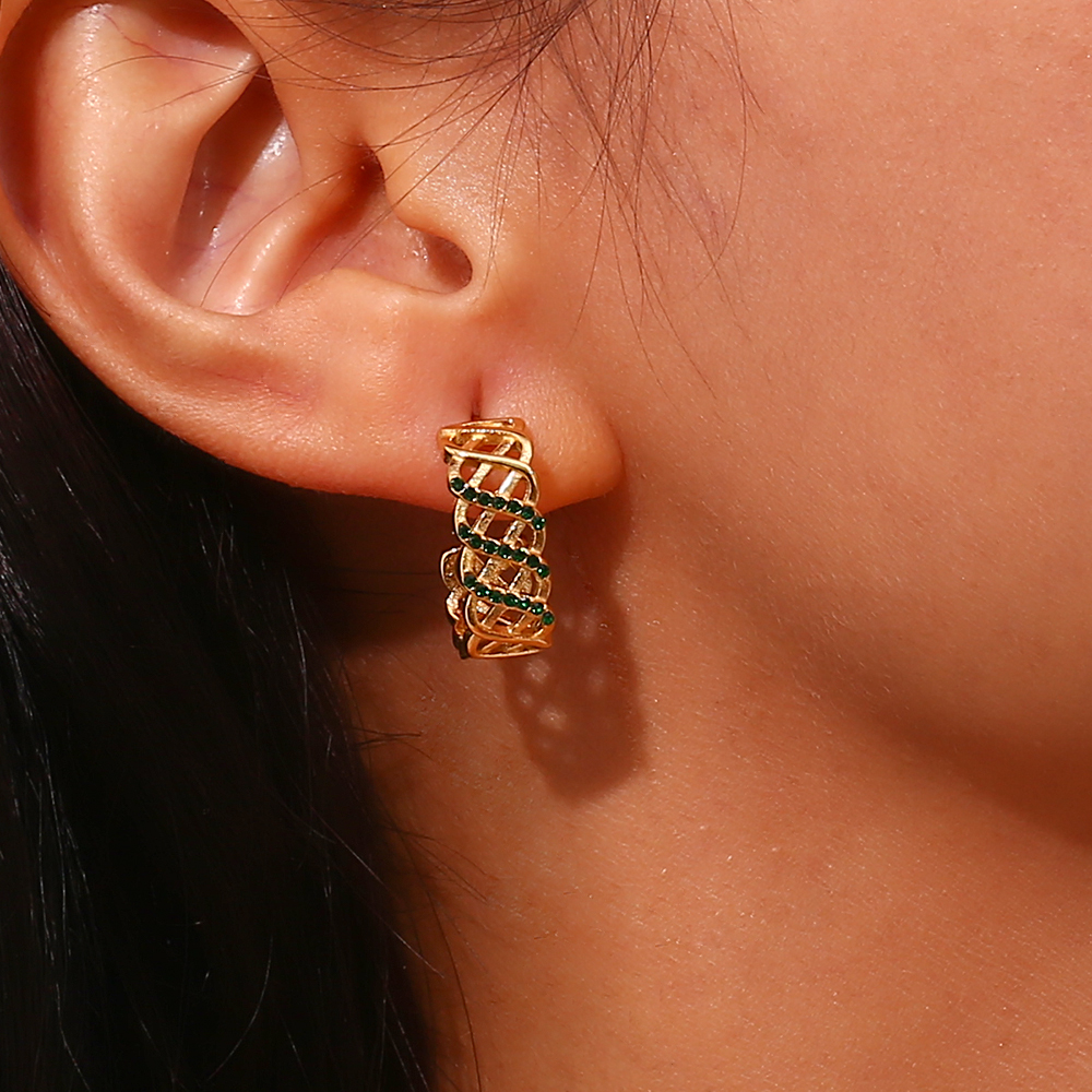 1 Pair Vintage Style C Shape Plating Inlay Stainless Steel Rhinestones 18k Gold Plated Ear Studs display picture 8