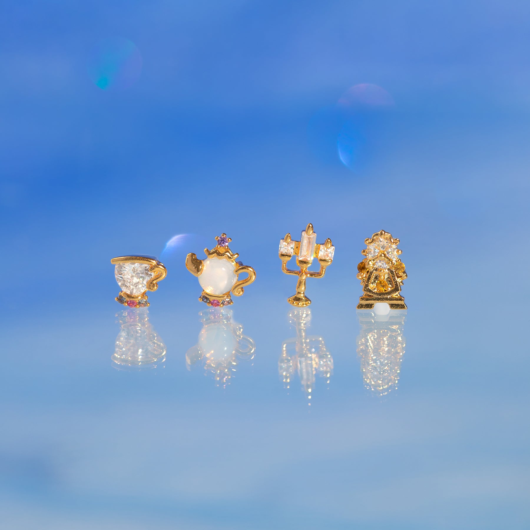 1 Set Artistic Cartoon Cup Brass Asymmetrical Plating Inlay Zircon 18k Gold Plated Ear Studs display picture 1