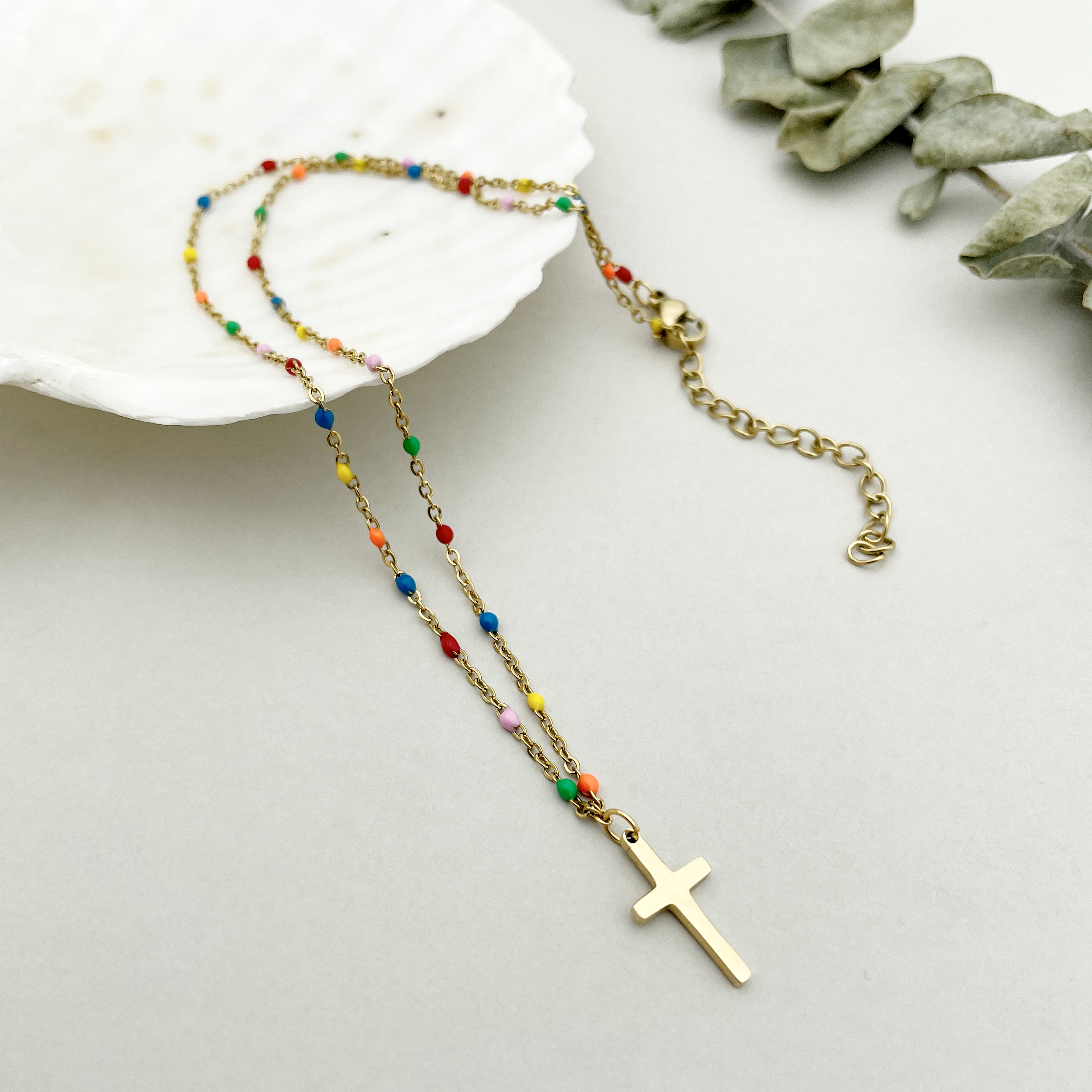 Casual Simple Style Cross 304 Stainless Steel Enamel Plating 14K Gold Plated Women'S Long Necklace display picture 4