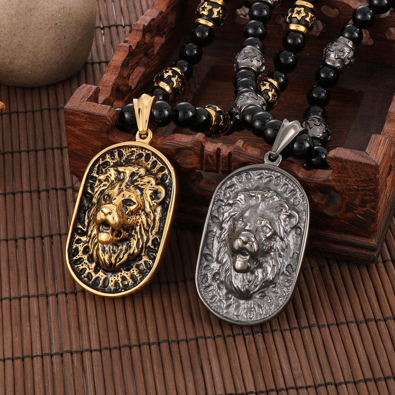Hip-Hop Lion Stainless Steel Agate Beaded 18K Gold Plated Men'S Pendant Necklace display picture 8