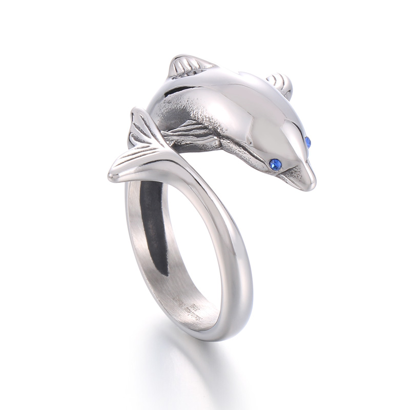 Cute Dolphin Stainless Steel Men's Open Ring display picture 2