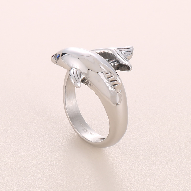 Cute Dolphin Stainless Steel Men's Open Ring display picture 5