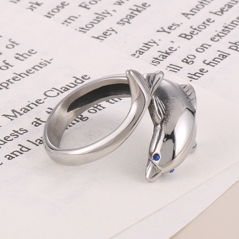 Cute Dolphin Stainless Steel Men's Open Ring display picture 6