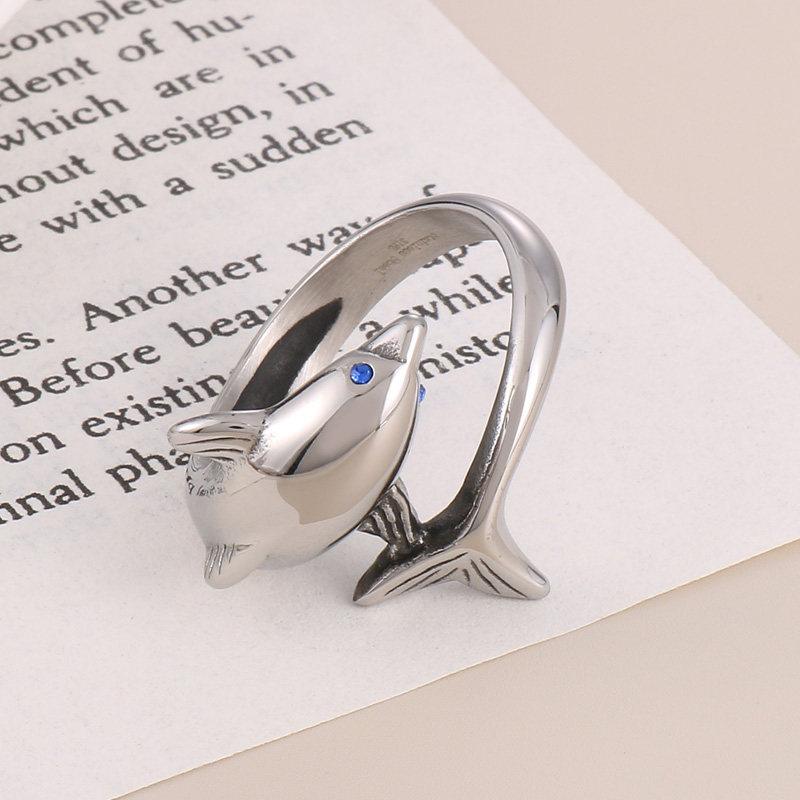Cute Dolphin Stainless Steel Men's Open Ring display picture 8