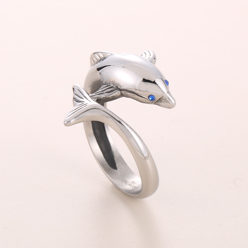 Cute Dolphin Stainless Steel Men's Open Ring display picture 12