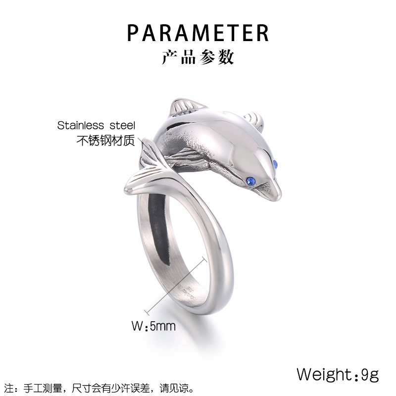 Cute Dolphin Stainless Steel Men's Open Ring display picture 15