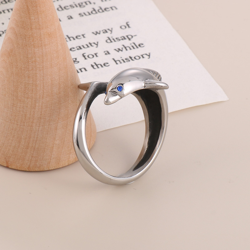 Cute Dolphin Stainless Steel Men's Open Ring display picture 13