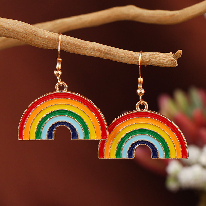 Casual Lady Rainbow Alloy Enamel Plating 14k Gold Plated Women's Drop Earrings display picture 1