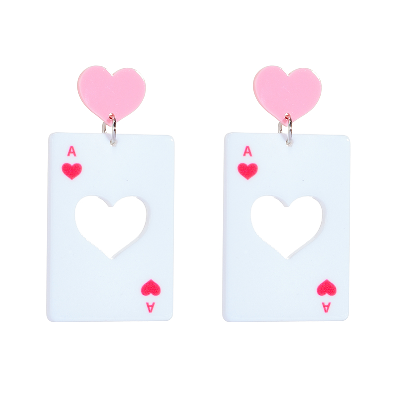 Cartoon Style Cute Poker Heart Shape Arylic Hollow Out Women's Drop Earrings display picture 2