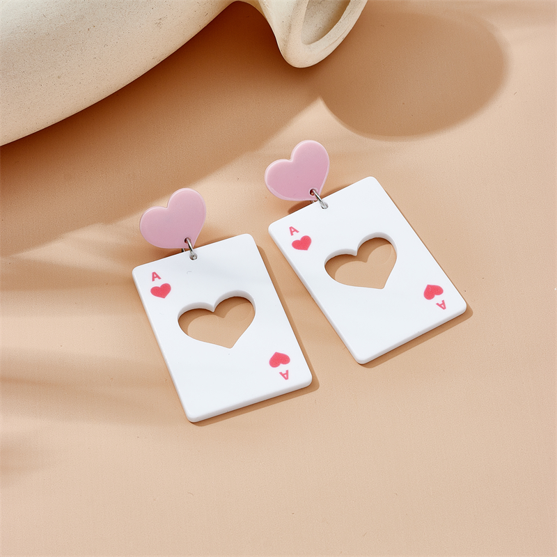 Cartoon Style Cute Poker Heart Shape Arylic Hollow Out Women's Drop Earrings display picture 4