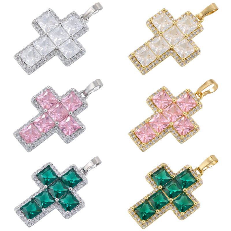 Glam Luxurious Shiny Cross 18k Gold Plated Zircon Copper Wholesale Pendants display picture 7