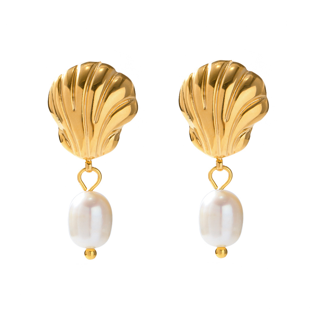 1 Pair Ins Style Streetwear Shell Plating Stainless Steel Freshwater Pearl 18k Gold Plated Drop Earrings display picture 6