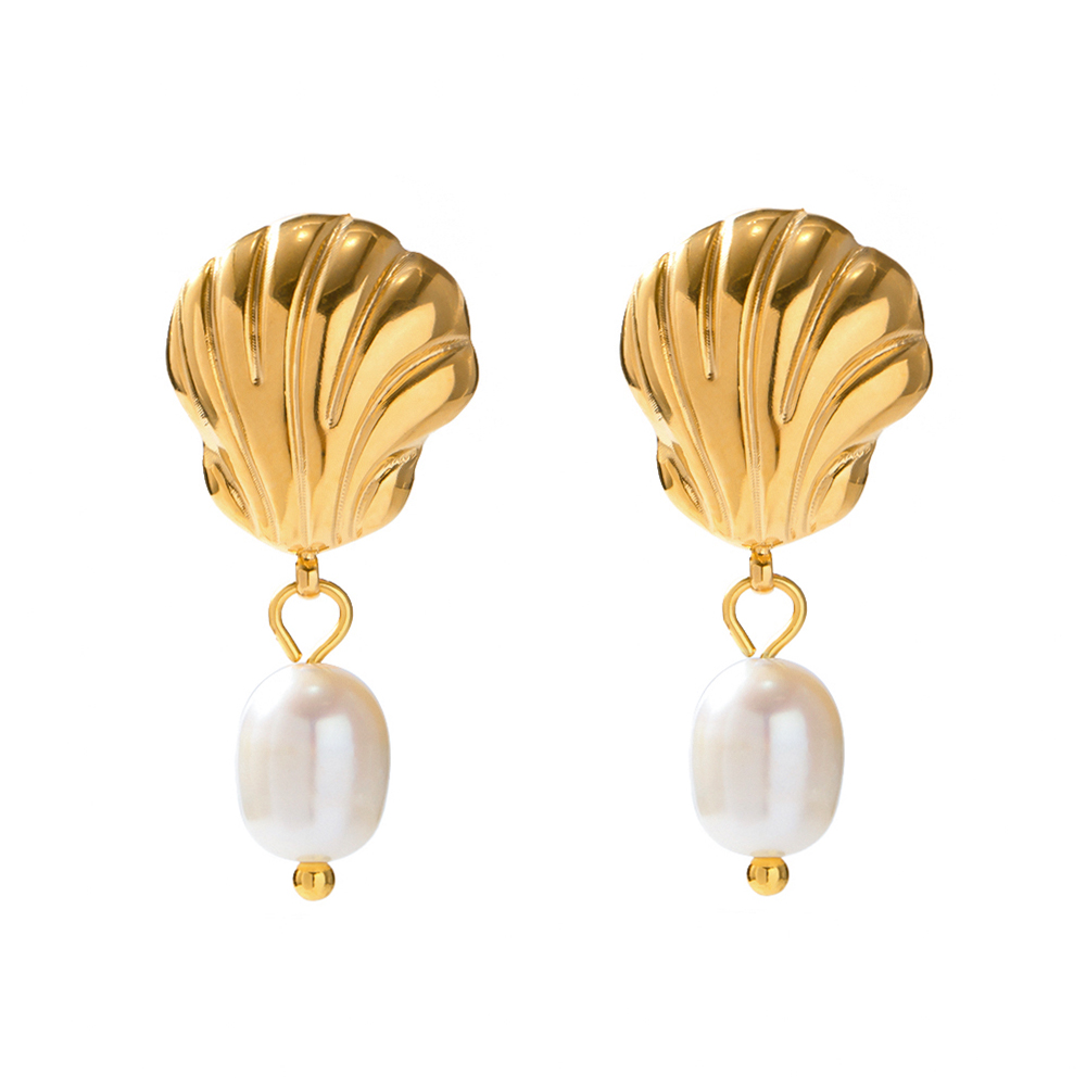 1 Paire Style Ins Vêtement De Rue Coquille Placage Acier Inoxydable Perle D'eau Douce Plaqué Or 18k Boucles D'oreilles display picture 6