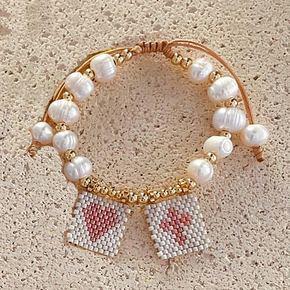 Casual Cross Peach Freshwater Pearl Glass Beaded Braid Bracelets display picture 29