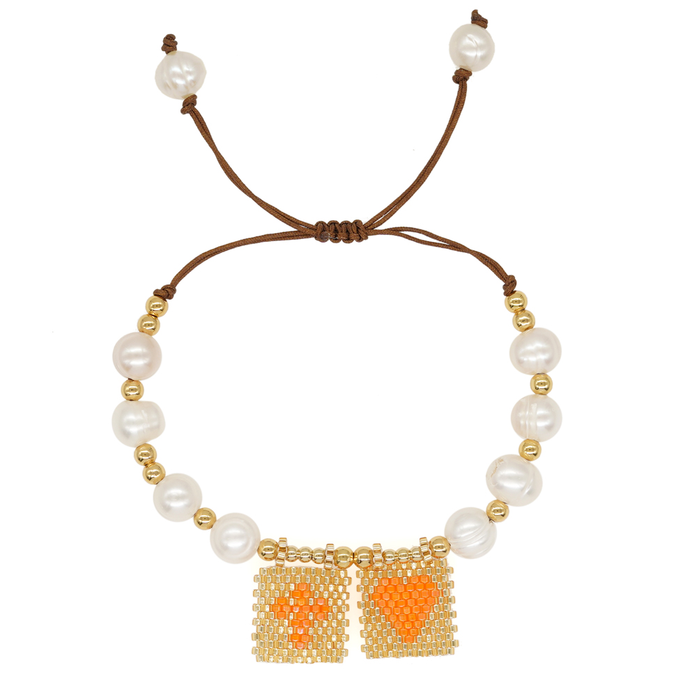 Casual Cross Peach Freshwater Pearl Glass Beaded Braid Bracelets display picture 2