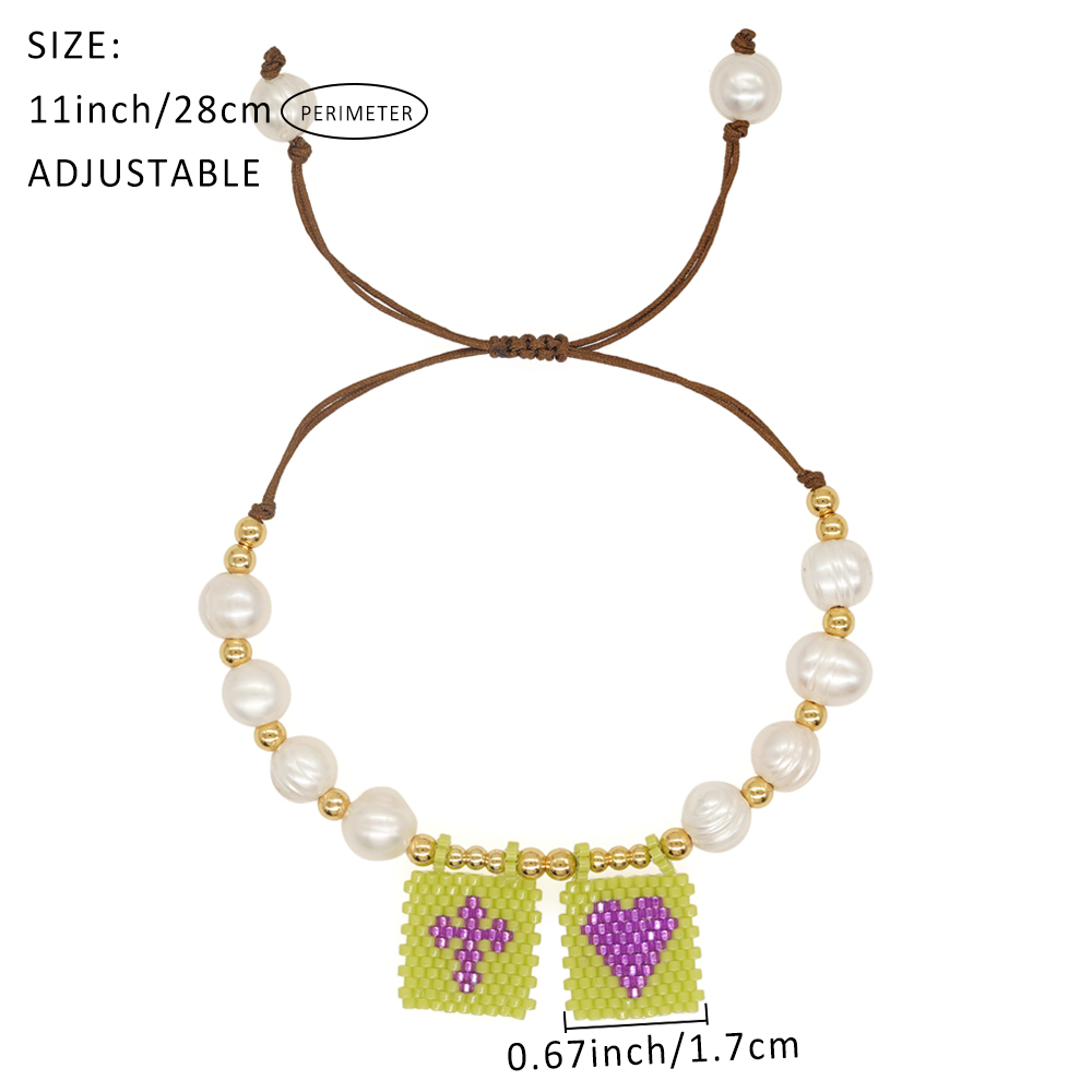 Casual Cross Peach Freshwater Pearl Glass Beaded Braid Bracelets display picture 1