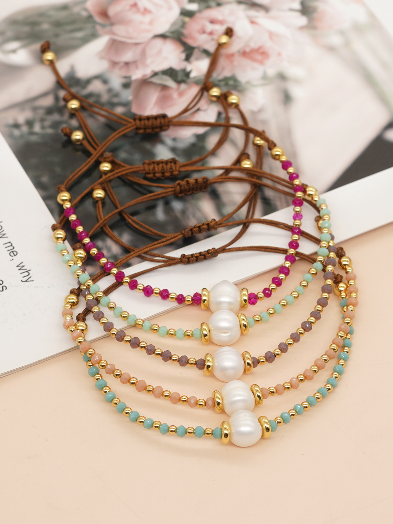 Casual Simple Style Round Artificial Crystal Freshwater Pearl Beaded Drawstring Braid Bracelets display picture 21