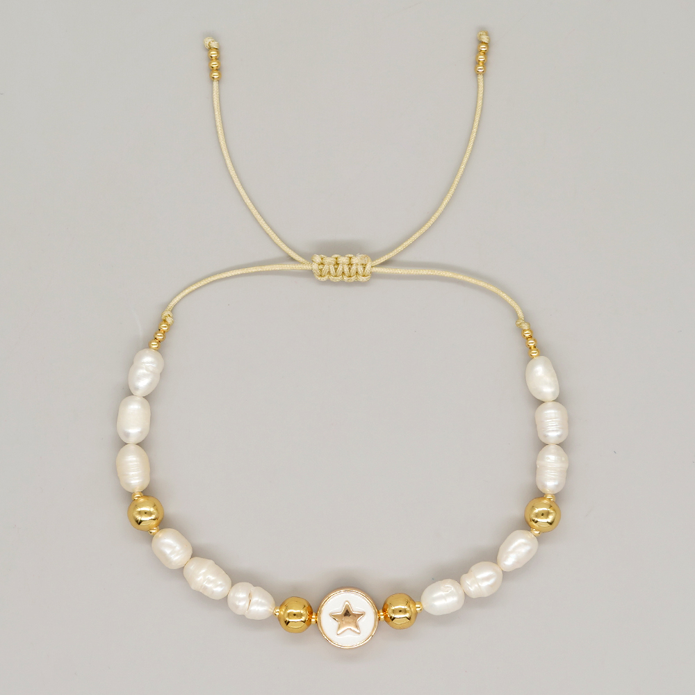Elegant Cross Star Heart Shape Freshwater Pearl Brass Bracelets display picture 3