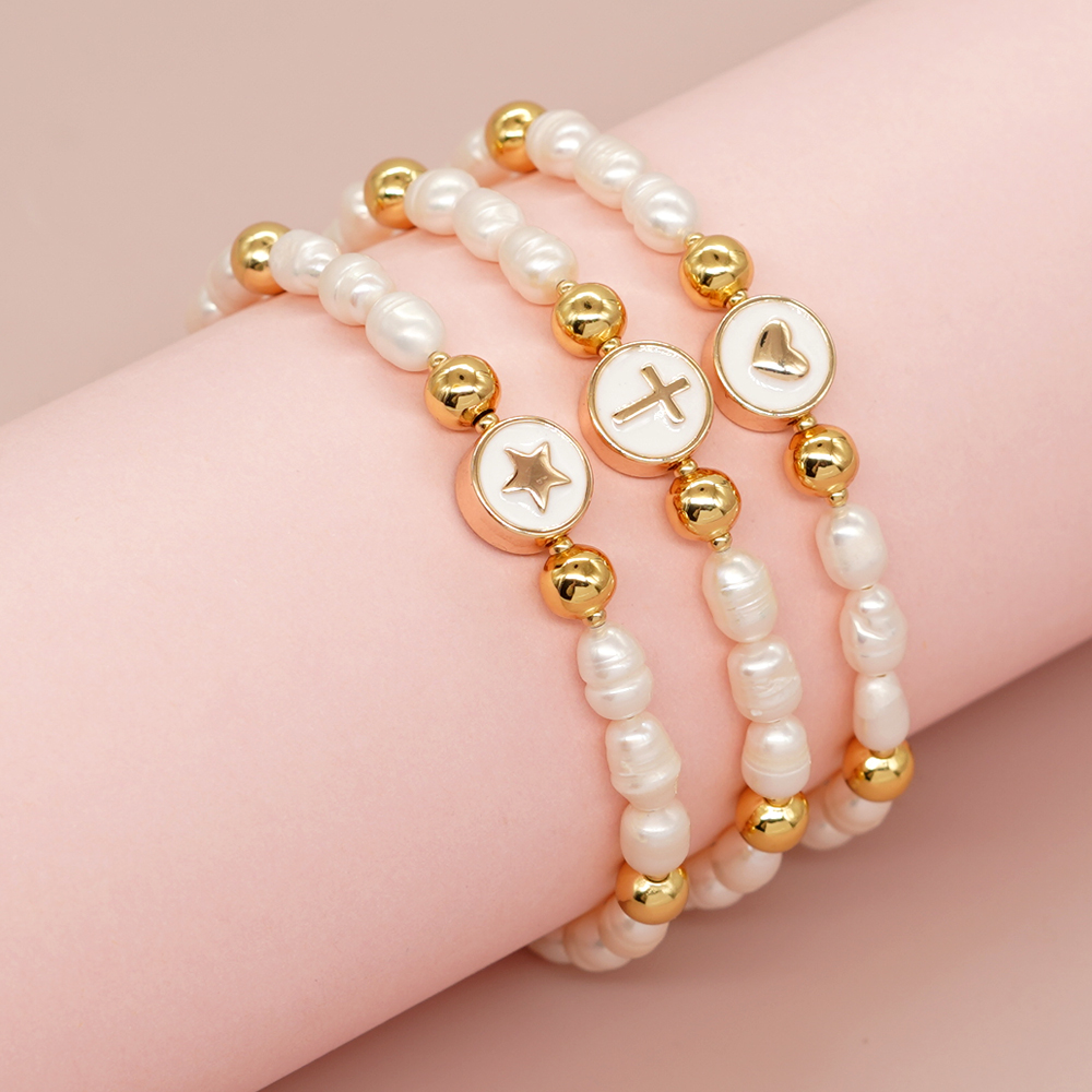 Elegant Cross Star Heart Shape Freshwater Pearl Brass Bracelets display picture 8