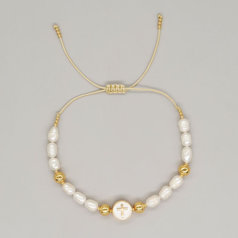 Elegant Cross Star Heart Shape Freshwater Pearl Brass Bracelets display picture 10