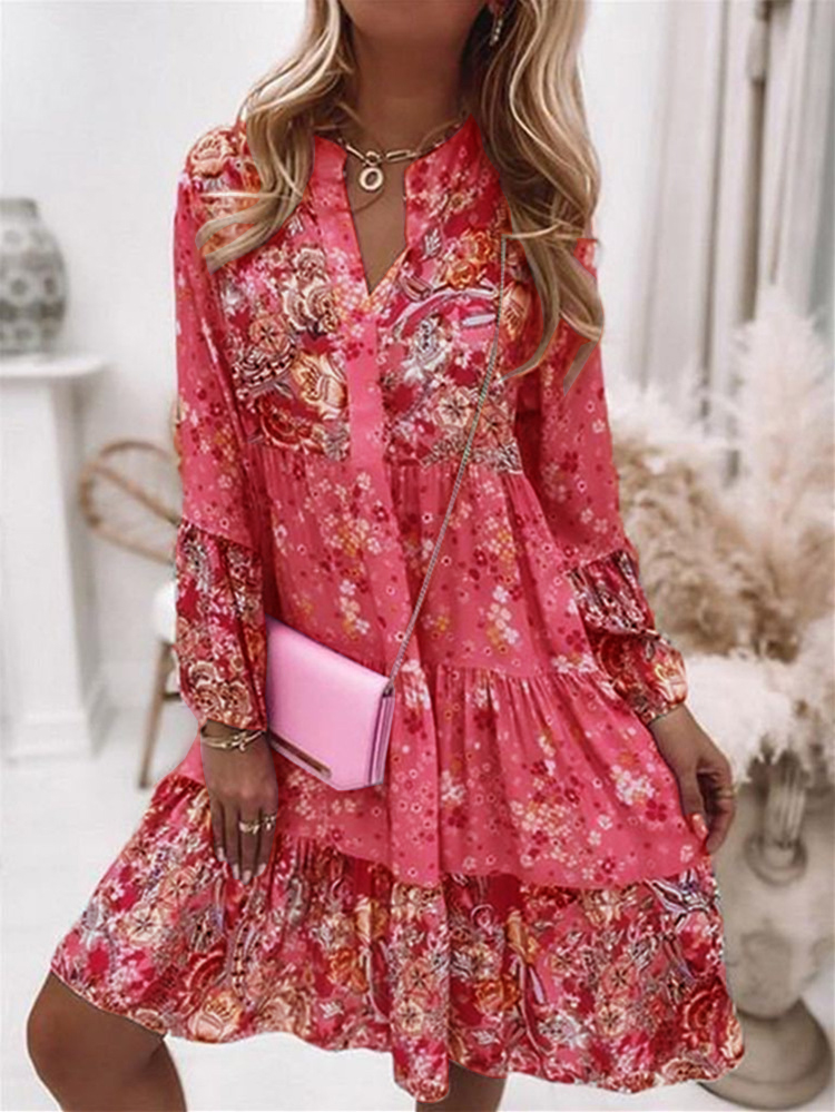 Women's Regular Dress Casual Basic Simple Style V Neck Long Sleeve Printing Ditsy Floral Knee-length Outdoor Daily Festival display picture 4