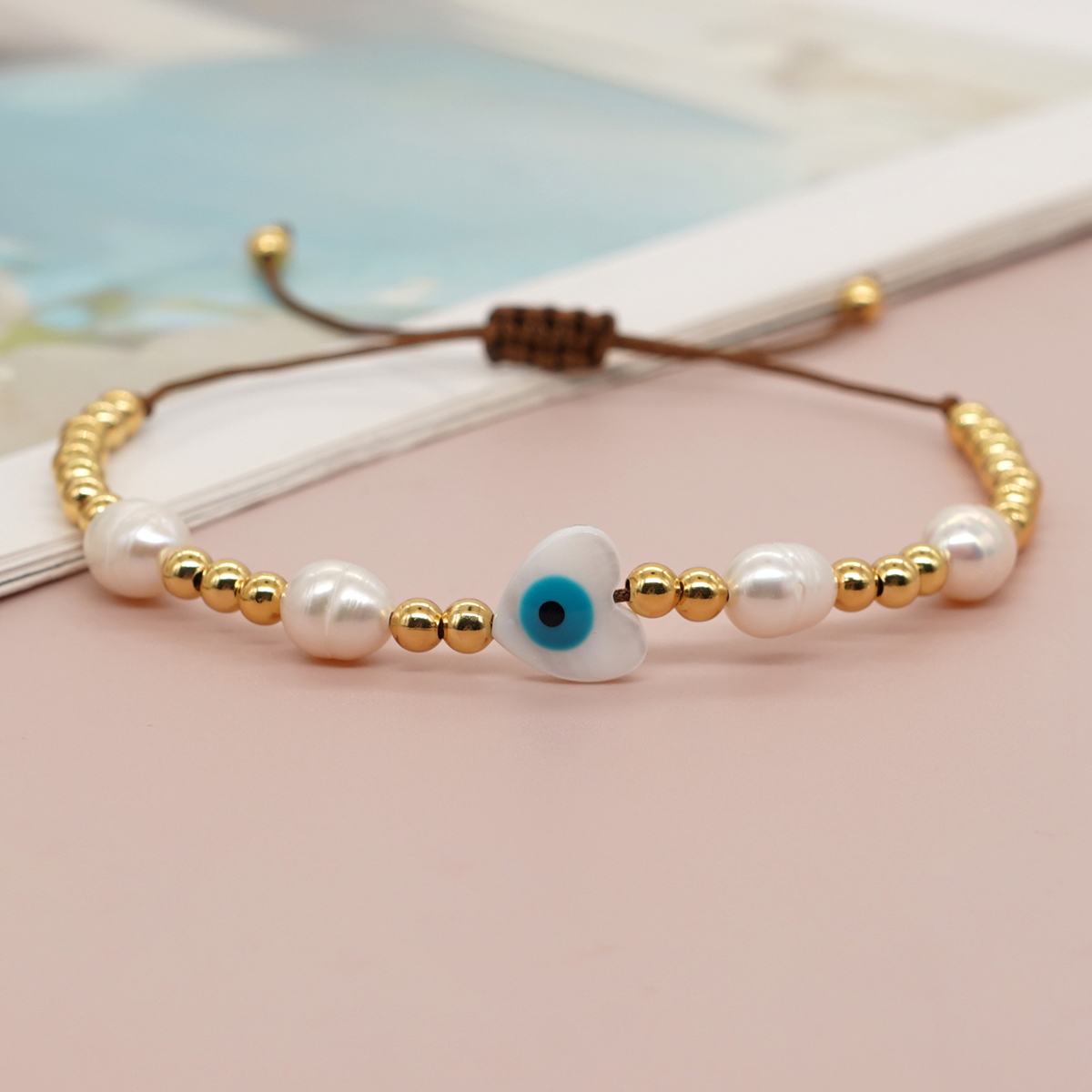 Basic Classic Style Devil's Eye Heart Shape Freshwater Pearl Glass Bracelets display picture 2