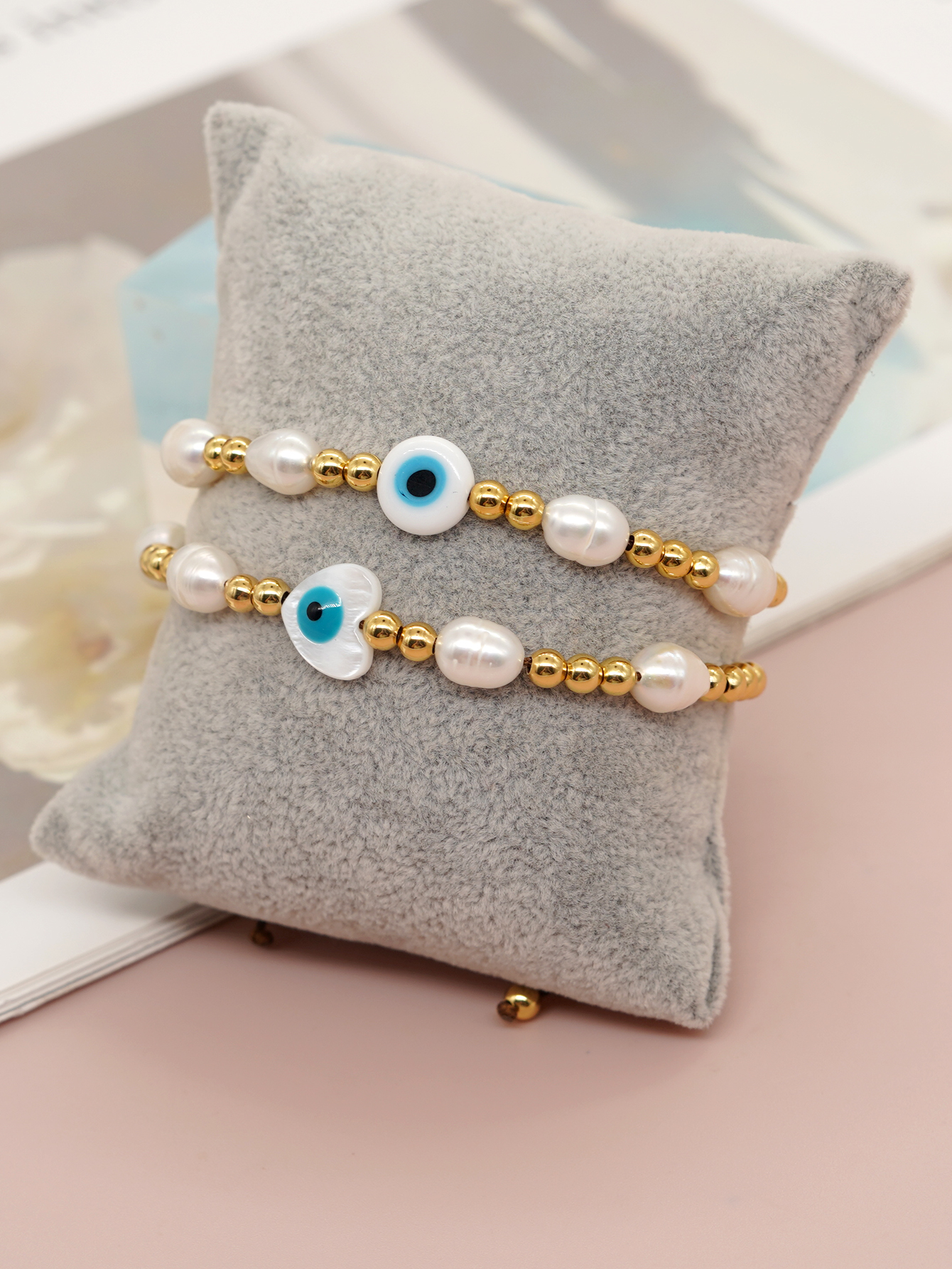 Basic Classic Style Devil's Eye Heart Shape Freshwater Pearl Glass Bracelets display picture 7