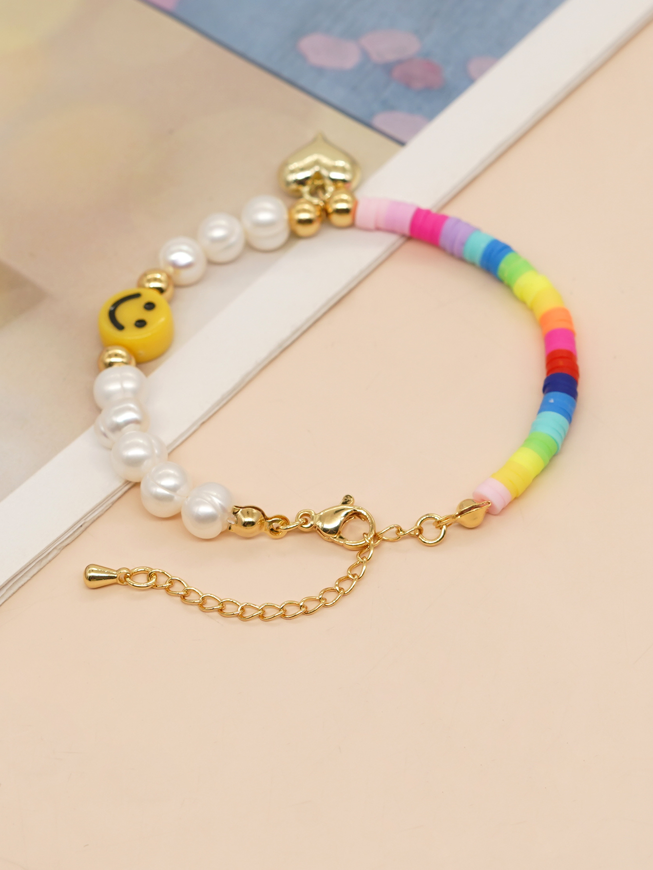 Cute Heart Shape Smiley Face Flower Freshwater Pearl Soft Clay Beaded Bracelets display picture 3