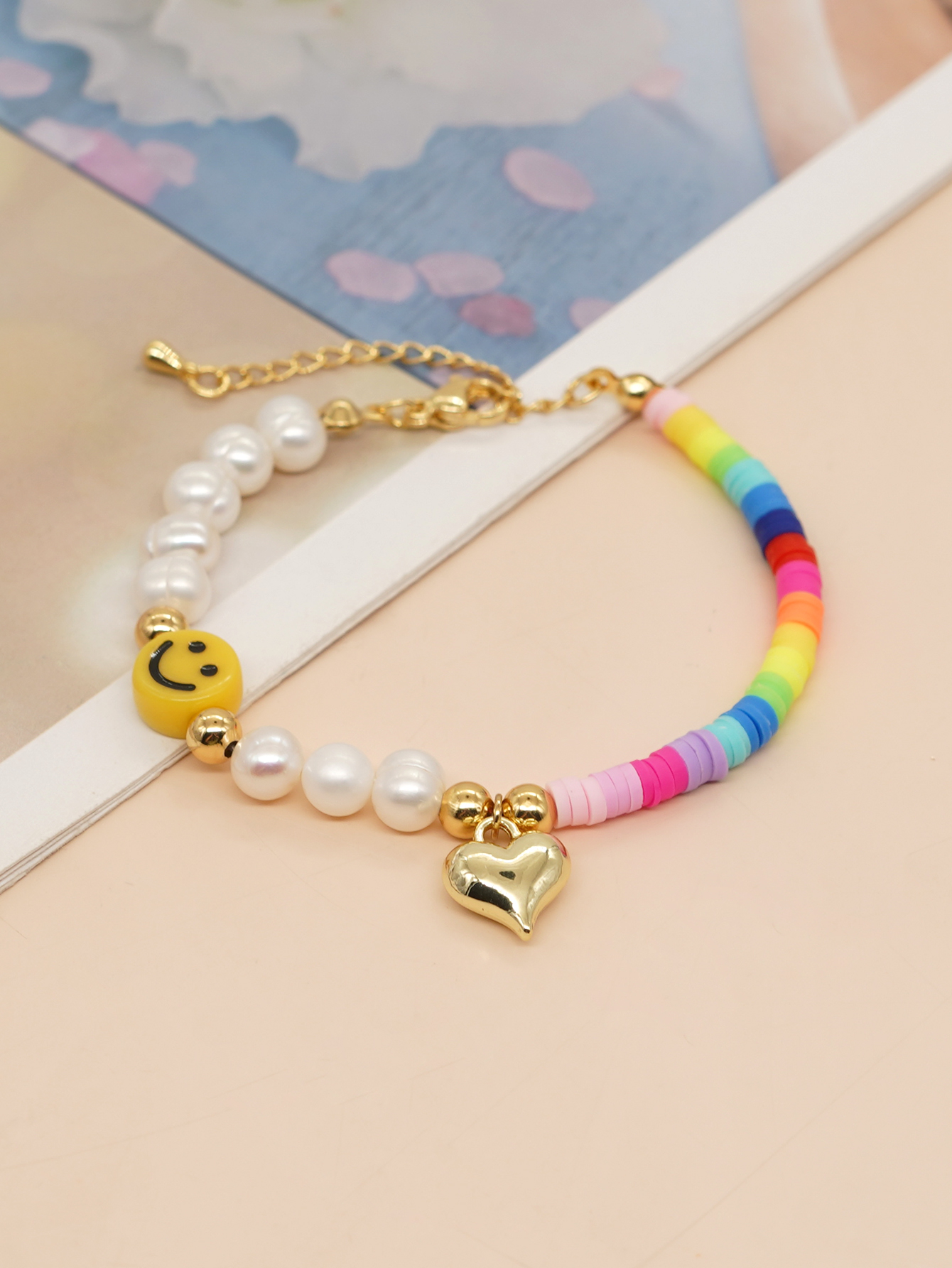Cute Heart Shape Smiley Face Flower Freshwater Pearl Soft Clay Beaded Bracelets display picture 6