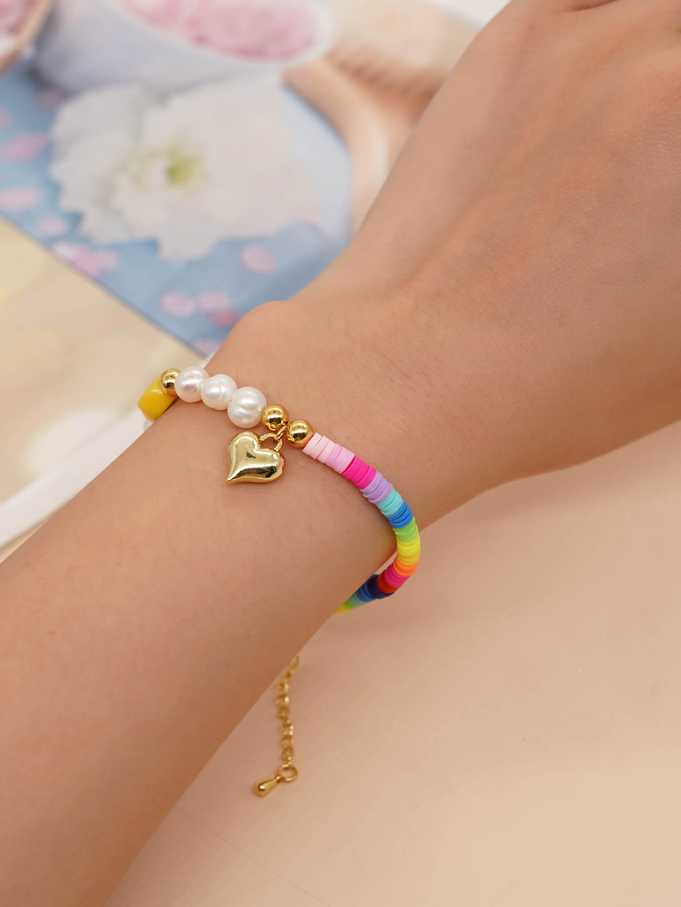 Mignon Forme De Cœur Smiley Fleur Perle D'eau Douce Argile Molle Perlé Bracelets display picture 5