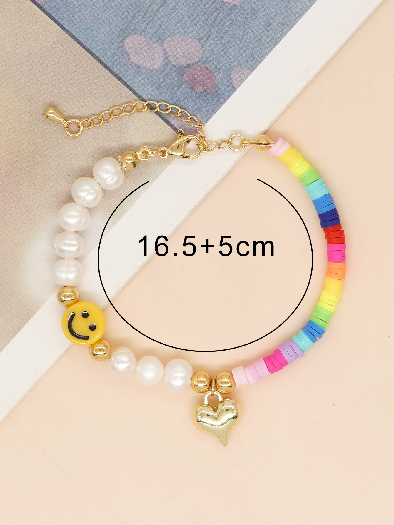Cute Heart Shape Smiley Face Flower Freshwater Pearl Soft Clay Beaded Bracelets display picture 7