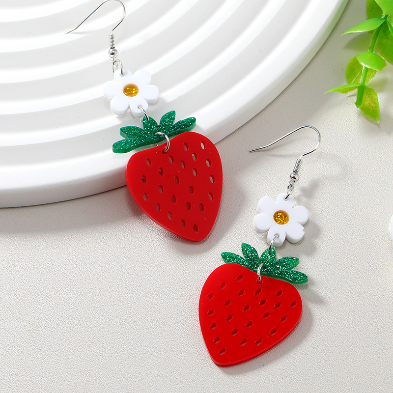 Vacation Sweet Flower Strawberry Arylic Alloy Women's Drop Earrings display picture 2