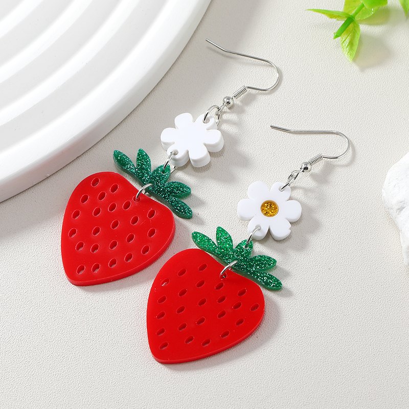 Vacation Sweet Flower Strawberry Arylic Alloy Women's Drop Earrings display picture 3