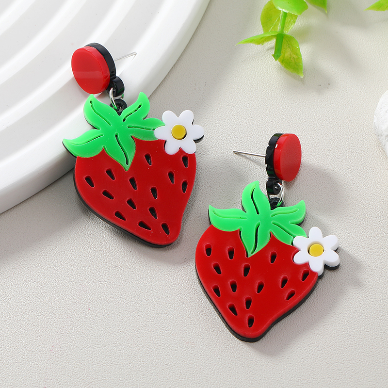 Vacation Sweet Flower Strawberry Arylic Alloy Women's Drop Earrings display picture 1