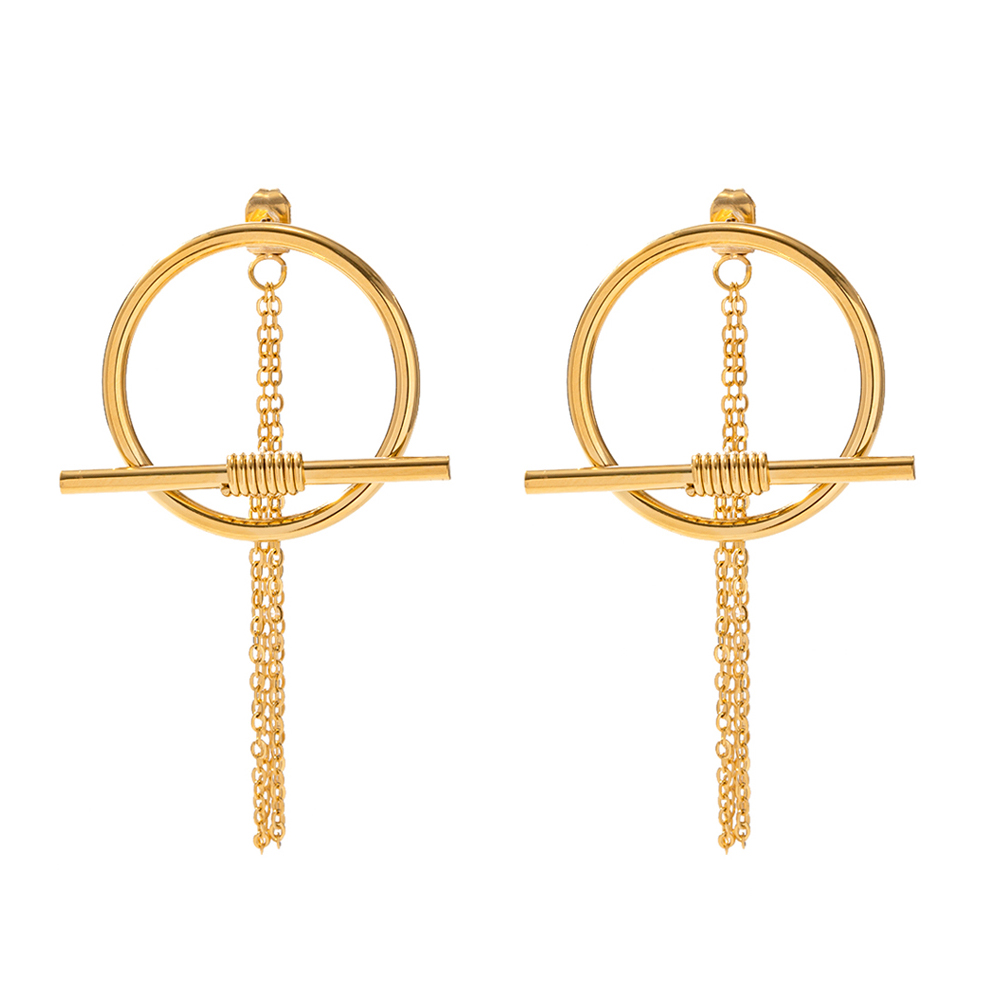 1 Pair Ins Style Streetwear Circle Tassel Stainless Steel Chain Hollow Out Drop Earrings display picture 6