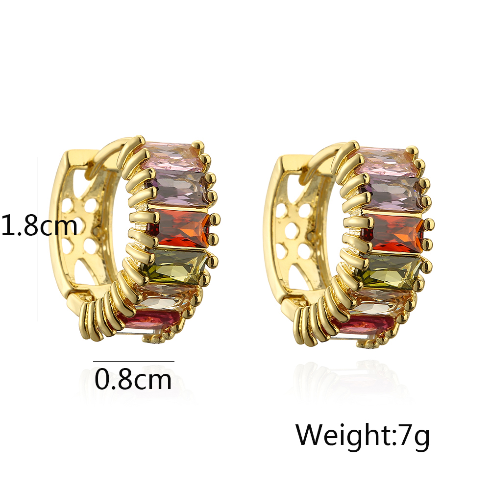 1 Pair Shiny Square Oval Copper Plating Inlay Zircon 18k Gold Plated Hoop Earrings display picture 1