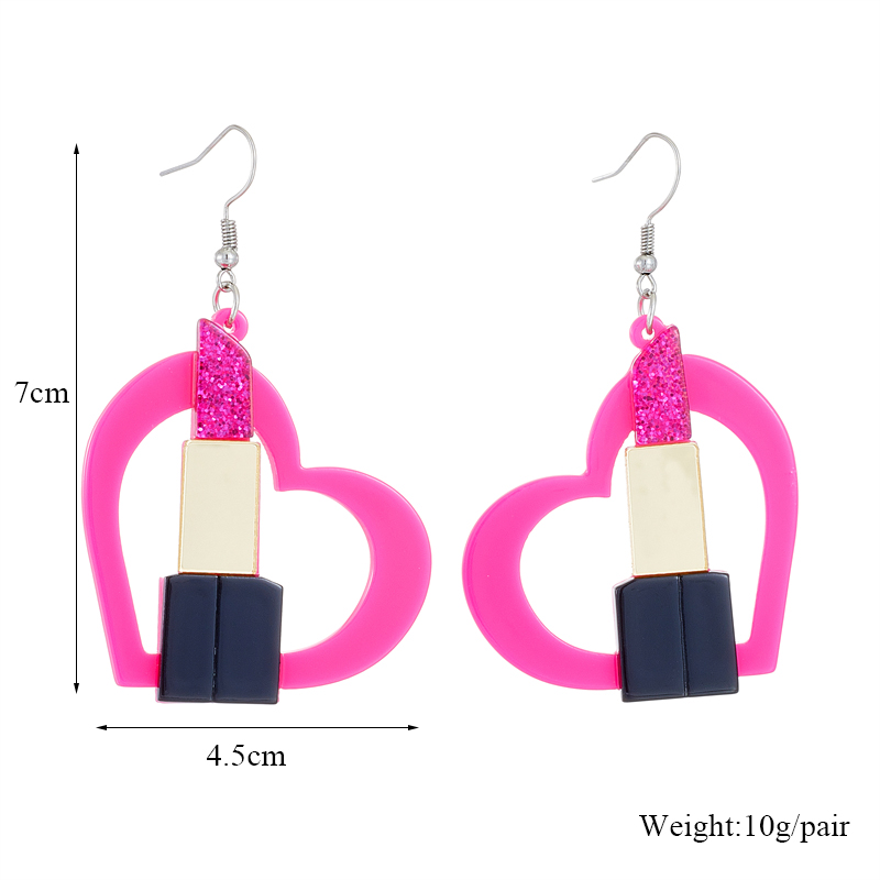 Cartoon Style Exaggerated Lipstick Heart Shape Arylic Women's Drop Earrings display picture 2