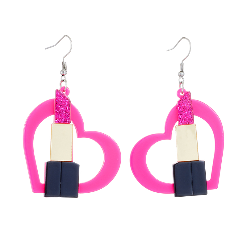 Cartoon Style Exaggerated Lipstick Heart Shape Arylic Women's Drop Earrings display picture 1