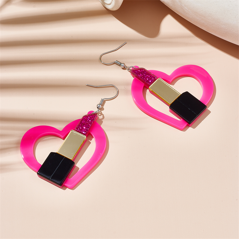 Cartoon Style Exaggerated Lipstick Heart Shape Arylic Women's Drop Earrings display picture 4