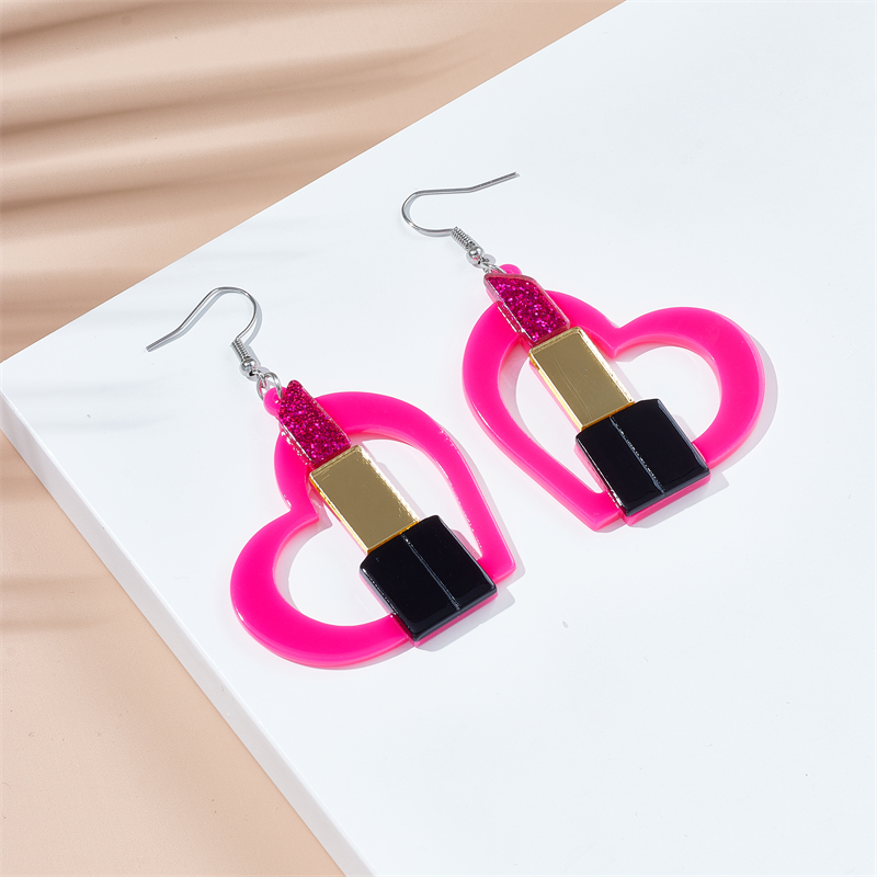 Cartoon Style Exaggerated Lipstick Heart Shape Arylic Women's Drop Earrings display picture 3