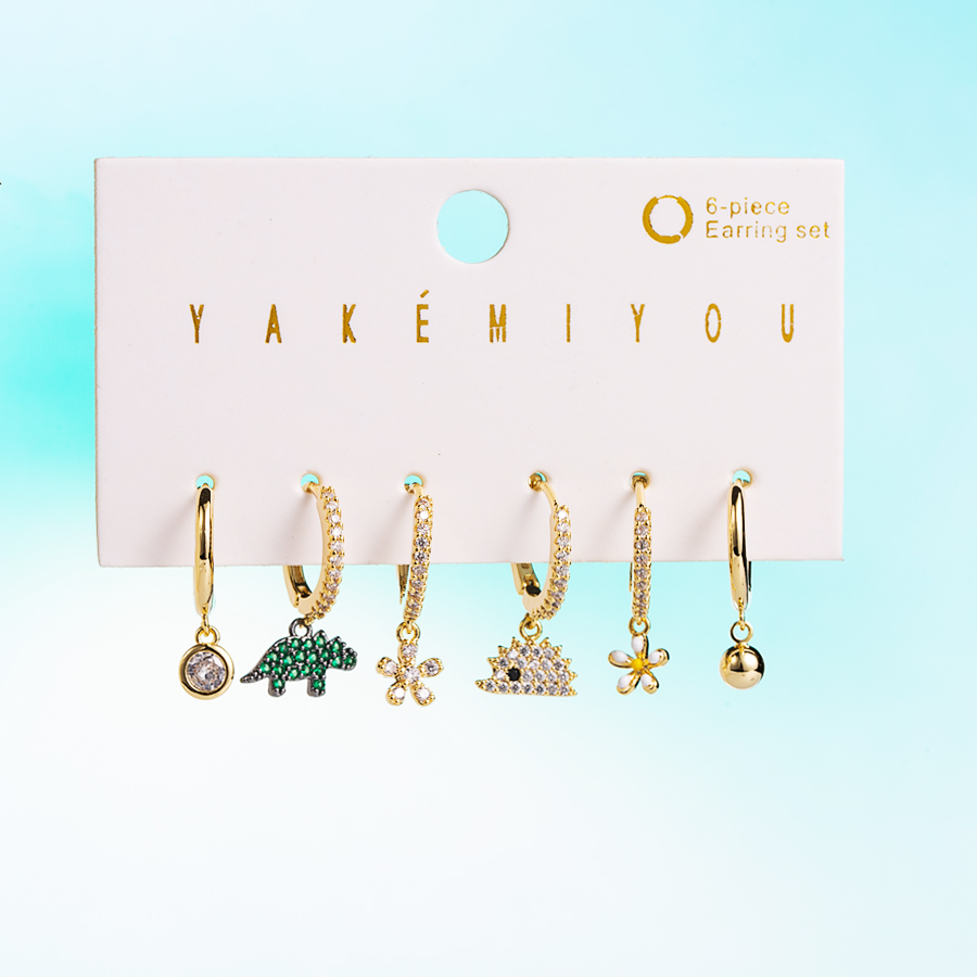 Yakemiyou Sweet Dinosaur Bear Copper 14k Gold Plated Zircon Earrings In Bulk display picture 2