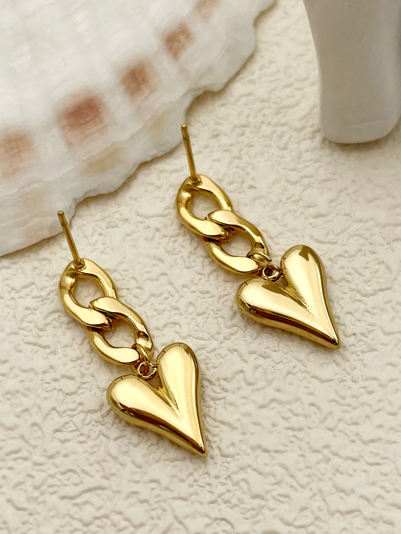 1 Pair IG Style Heart Shape Plating 304 Stainless Steel 14K Gold Plated Drop Earrings display picture 1