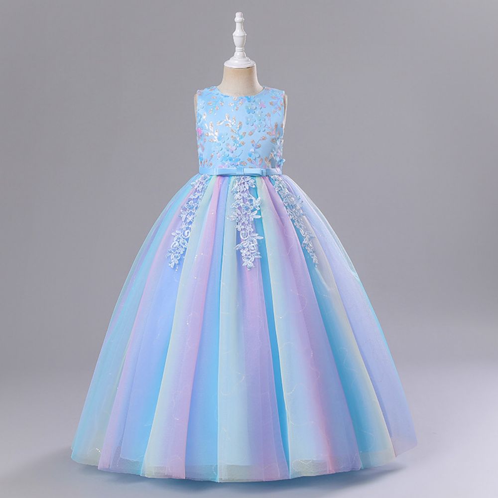 Princess Romantic Colorful Flower Pearl Polyester Girls Dresses display picture 5