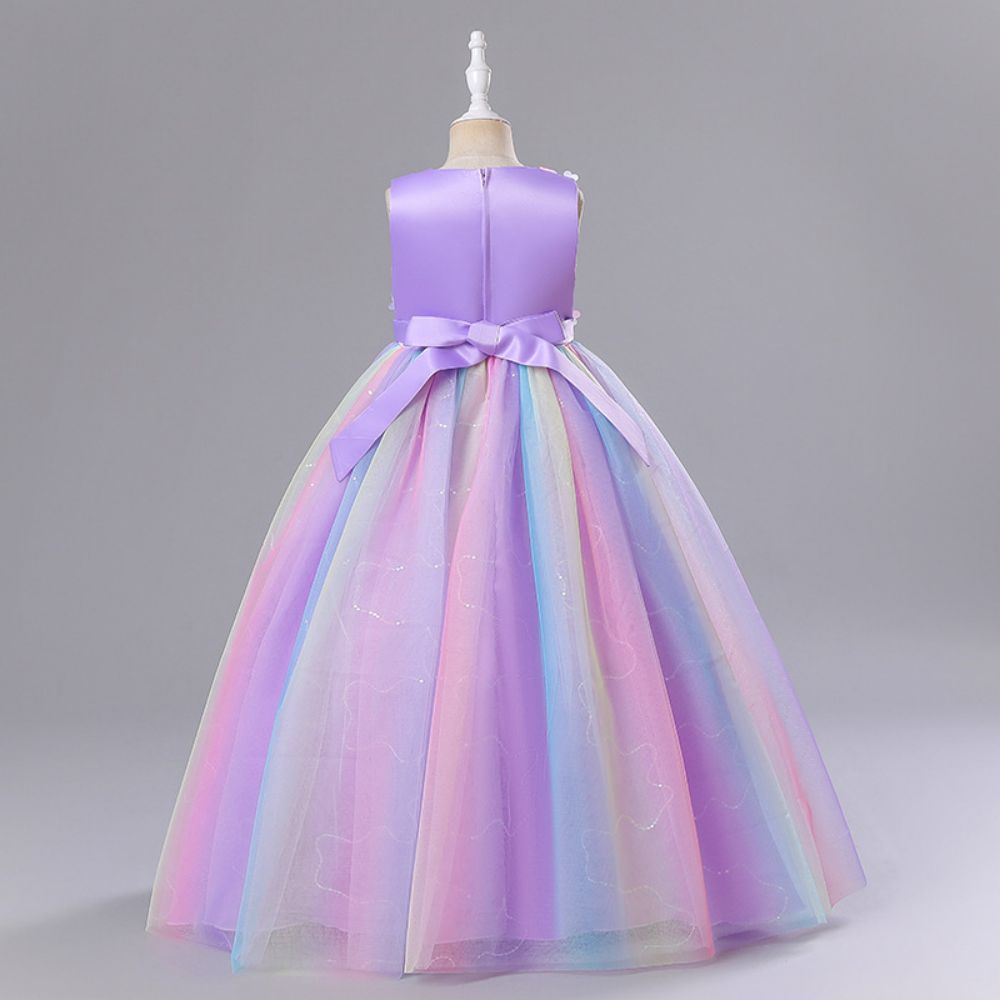 Princess Romantic Colorful Flower Pearl Polyester Girls Dresses display picture 4