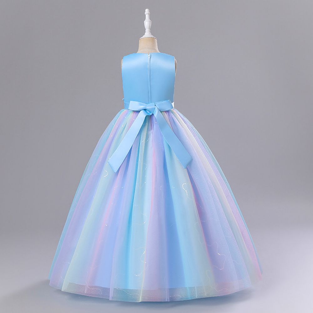 Princess Romantic Colorful Flower Pearl Polyester Girls Dresses display picture 6