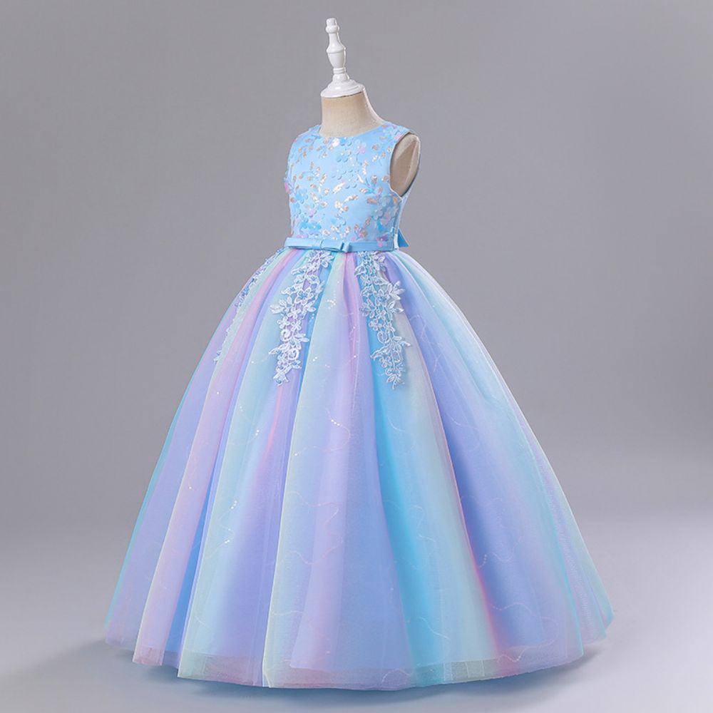 Princess Romantic Colorful Flower Pearl Polyester Girls Dresses display picture 7